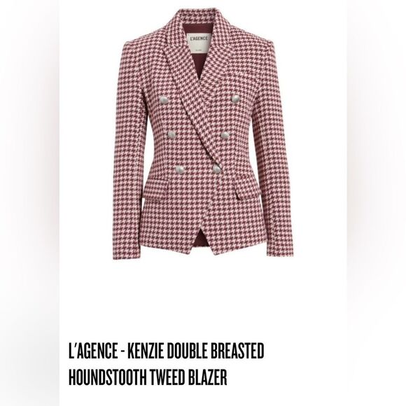 L'AGENCE Pink and White Houndstooth Blazer - Picture 2 of 10